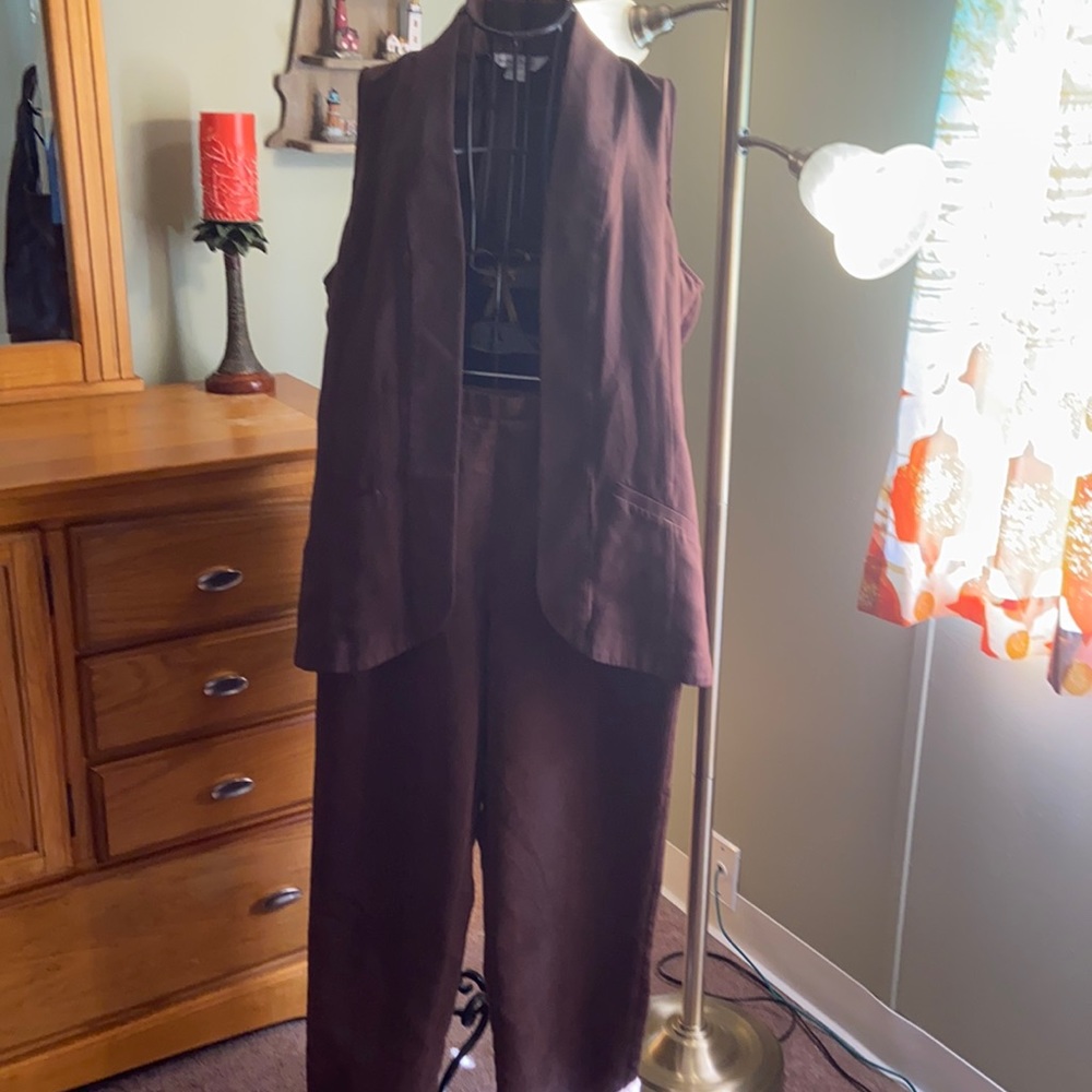 NWOT Brown suede vest with matching pants